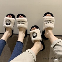 Japanese GP fur slippers women wear new cute ins couple Net red home home indoor cotton slippers