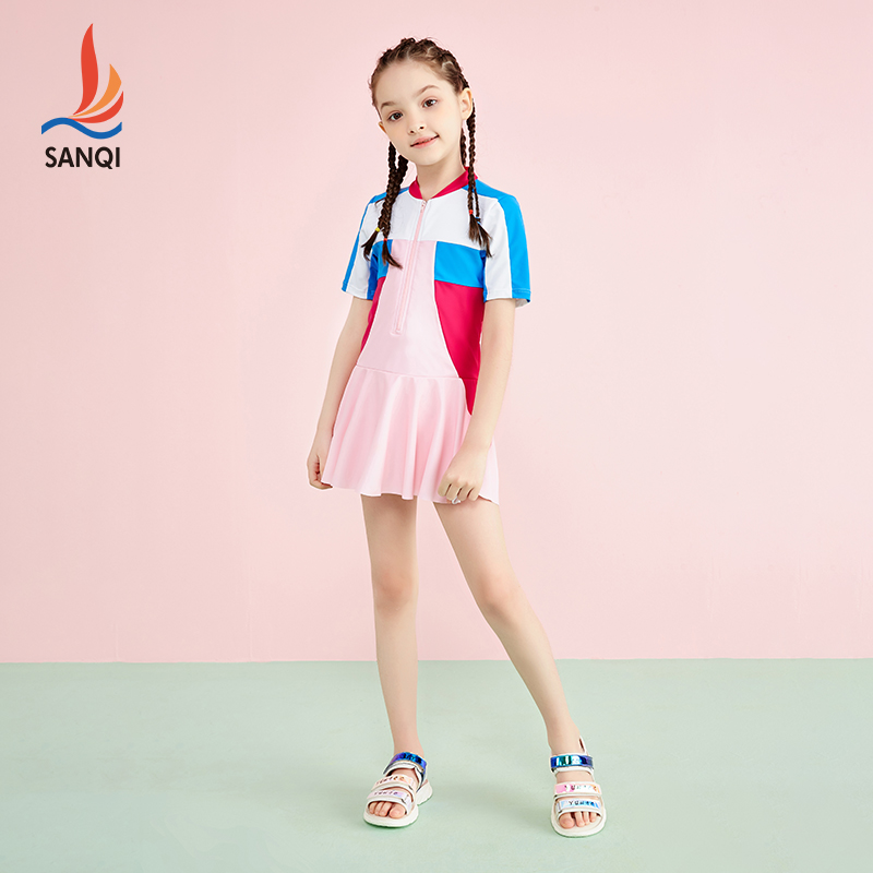Sanqi children's swimsuit girl conjoined 2021 New Chinese children's skirt summer cute girl baby swimwear