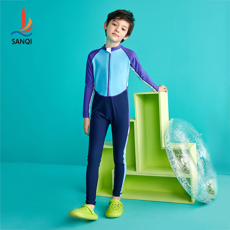 Sanqi 2021 new children's swimsuit boys one-piece long-sleeved sunscreen quick-drying primary school children's professional swimming wear