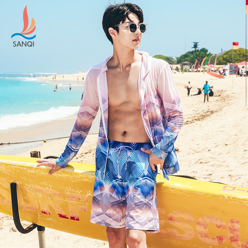 Sanqi beach pants men's five-point boxers sexy low waist fashion style large size loose anti-embarrassment hot spring swimsuit