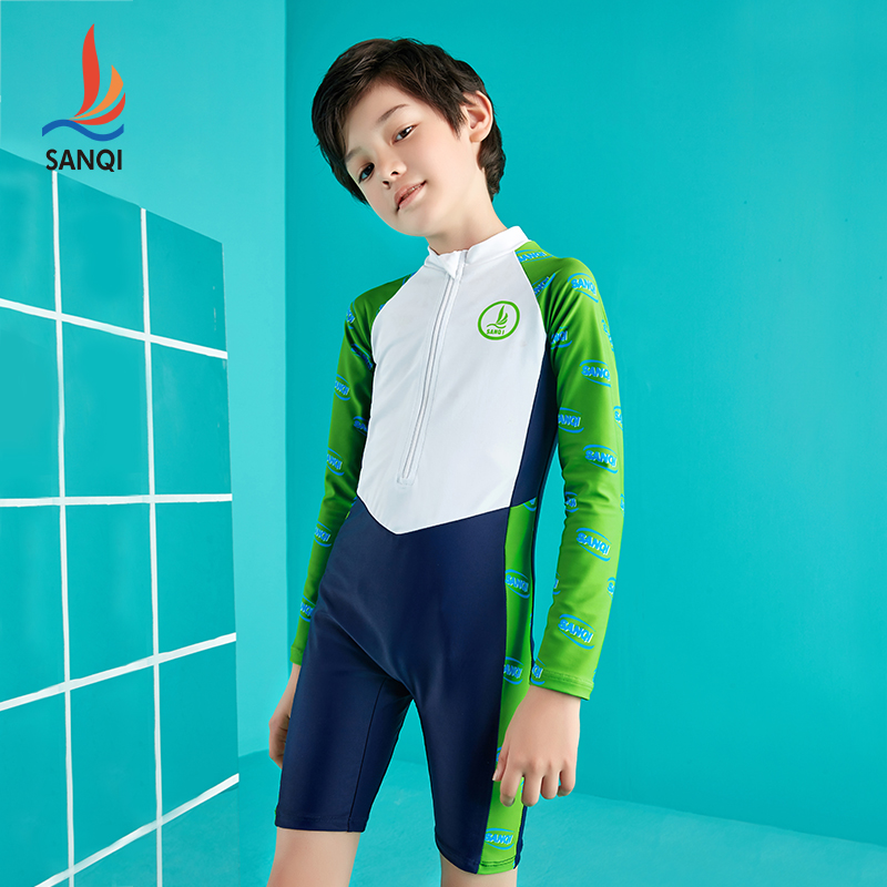 Sanqi 2021 new children's swimsuit boys one-piece long-sleeved sunscreen quick-drying small, medium and large children learn to swim suit