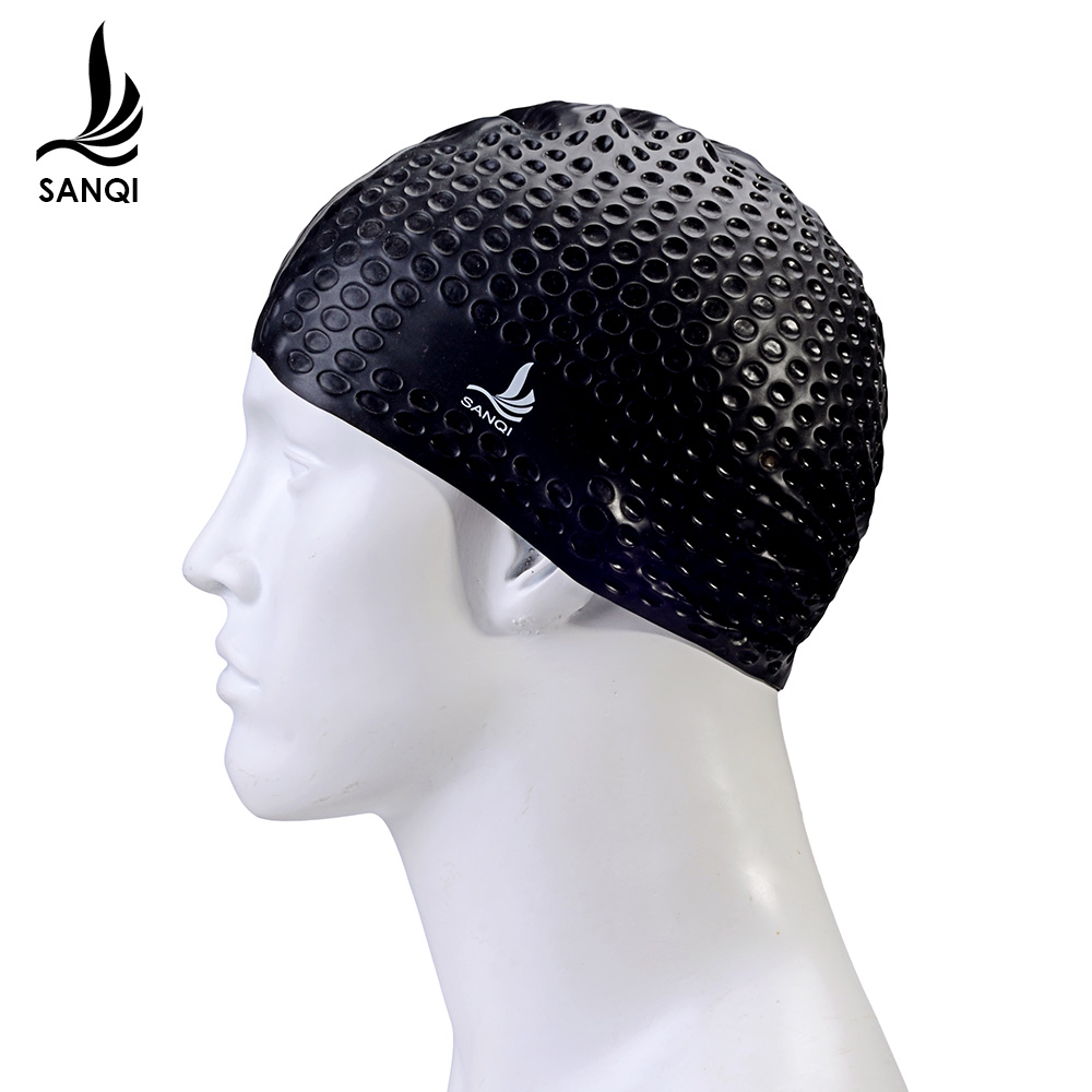 Three chic inner grain long hair waterproof bubble silicone swimming cap Large number adult men and women Fashion Swimming Sports Equipment