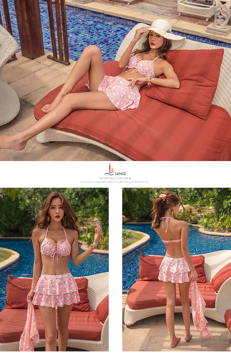 Áo tắm ba mảnh nữ bikini ba mảnh gợi cảm Hàn Quốc váy mỏng ngực nhỏ tập hợp áo thép lò xo nóng bỏng - Bikinis áo tắm cao cấp
