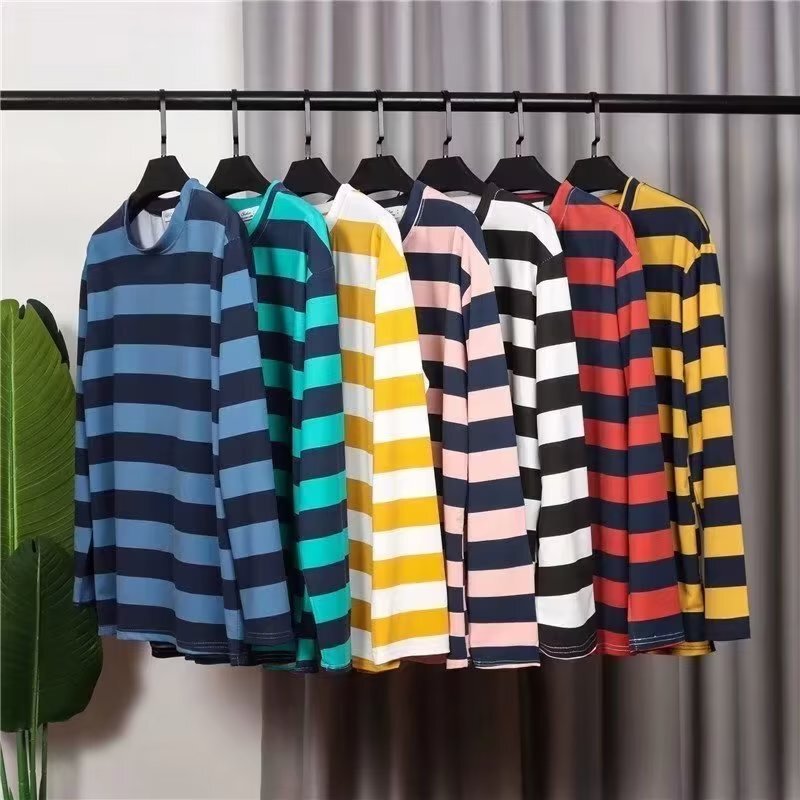 Striped Long-Sleeve T-Shirt for Men, Hong Kong Style, Thin Autumn Top, Loose Fit, Casual and Versatile, Sailor Shirt, Trendy Striped Long-Sleeve T-Shirt for Men, Hong Kong Style, Thin Autumn Top, Loose Fit, Casual and Versatile, Sailor Shirt, Trendy