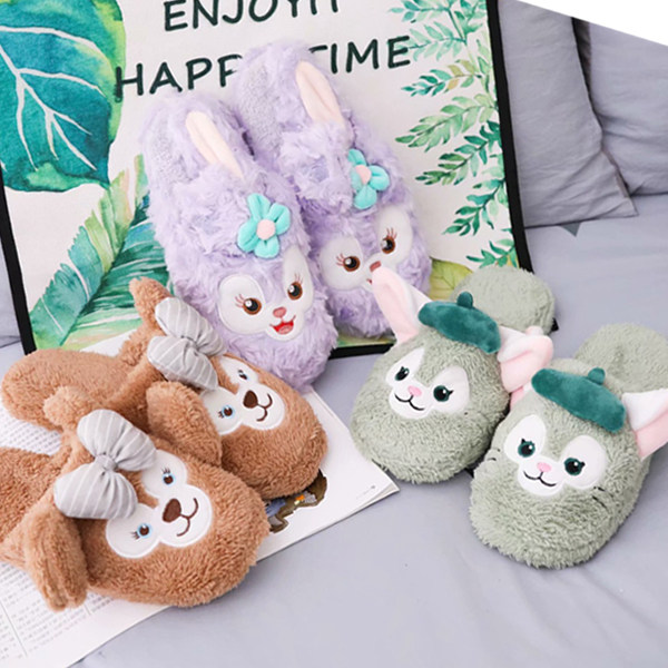 Cute cartoon rabbit plush plush cotton slippers female thick bottom autumn and winter home home indoor winter non-slip