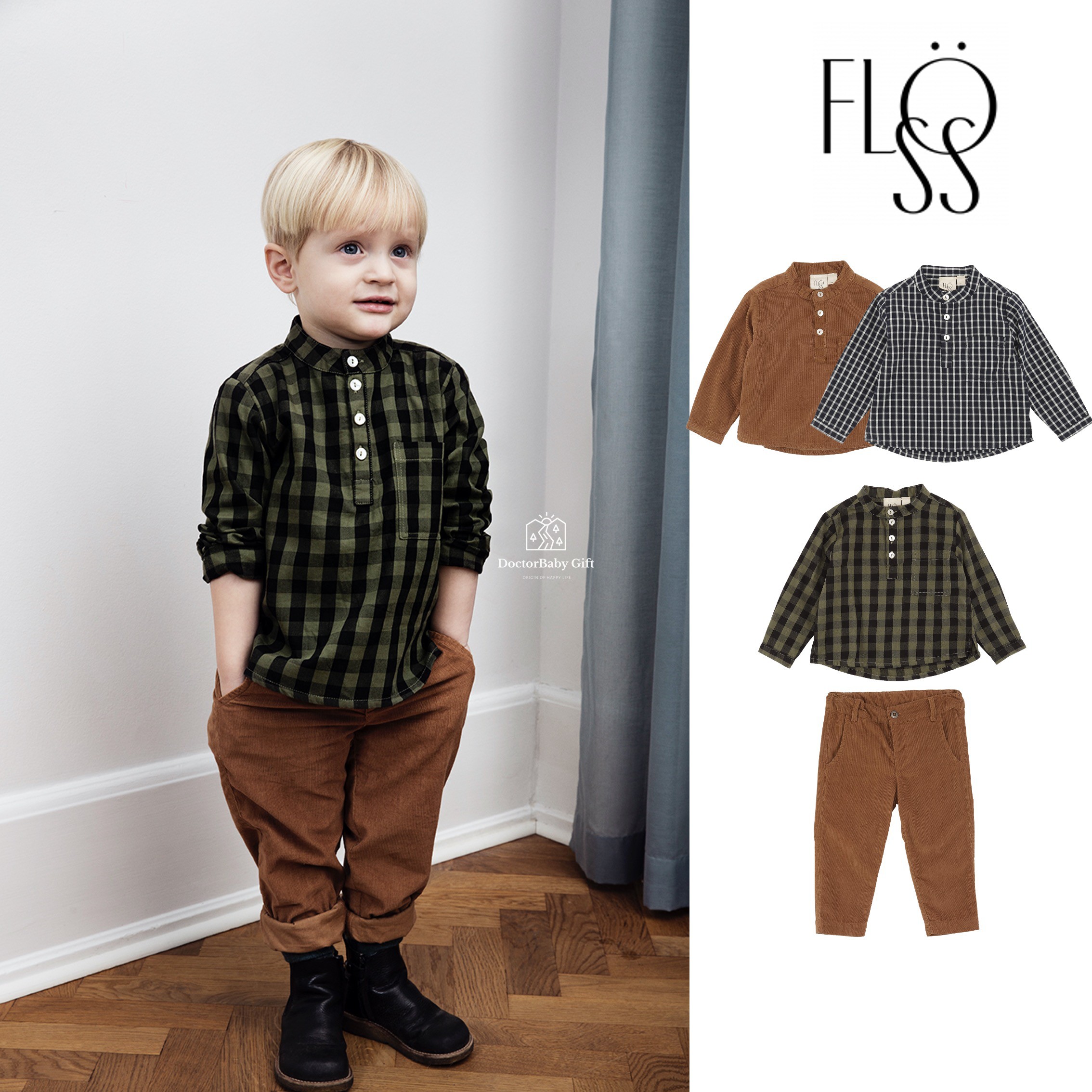The 6 discount does not deback Denmark Floess baby organic cotton Classic plaid shirt light core suede trousers 11