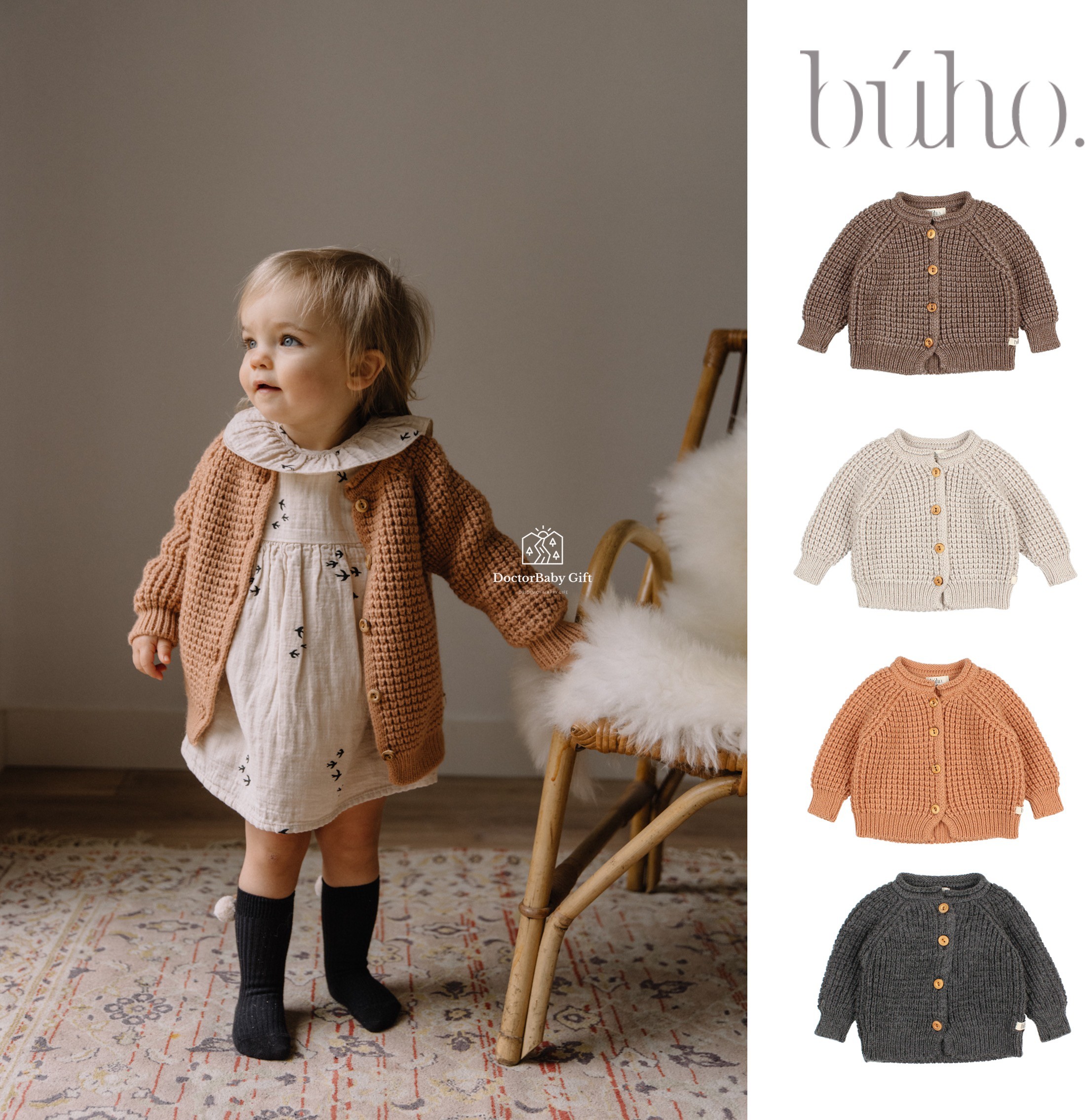 The 6 discount does not depress Spain Buho baby coarse knit cardio-knitted sweater retro woody button 11