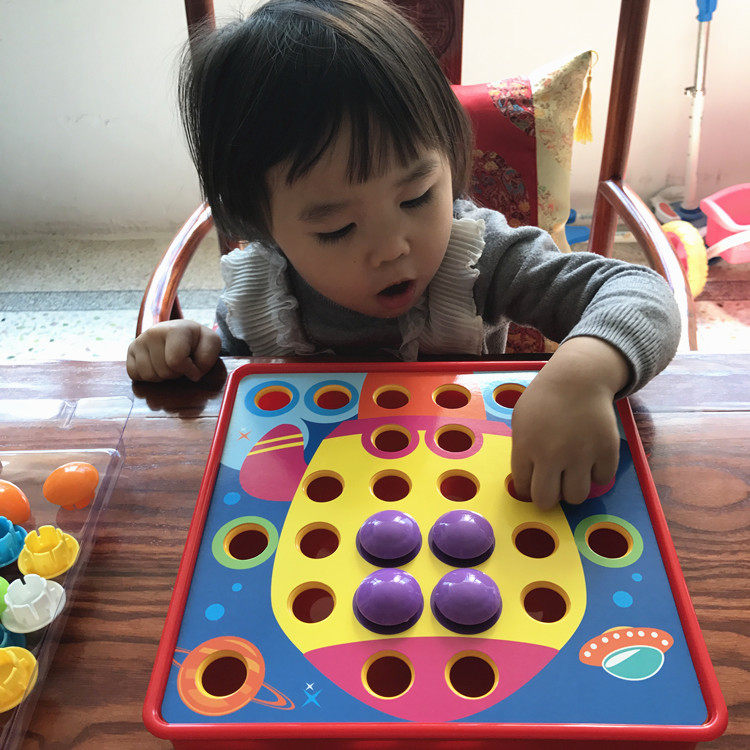 123-year-old baby fight big particles button insert mushroom nail Early childhood education puzzle force toy Children's gift