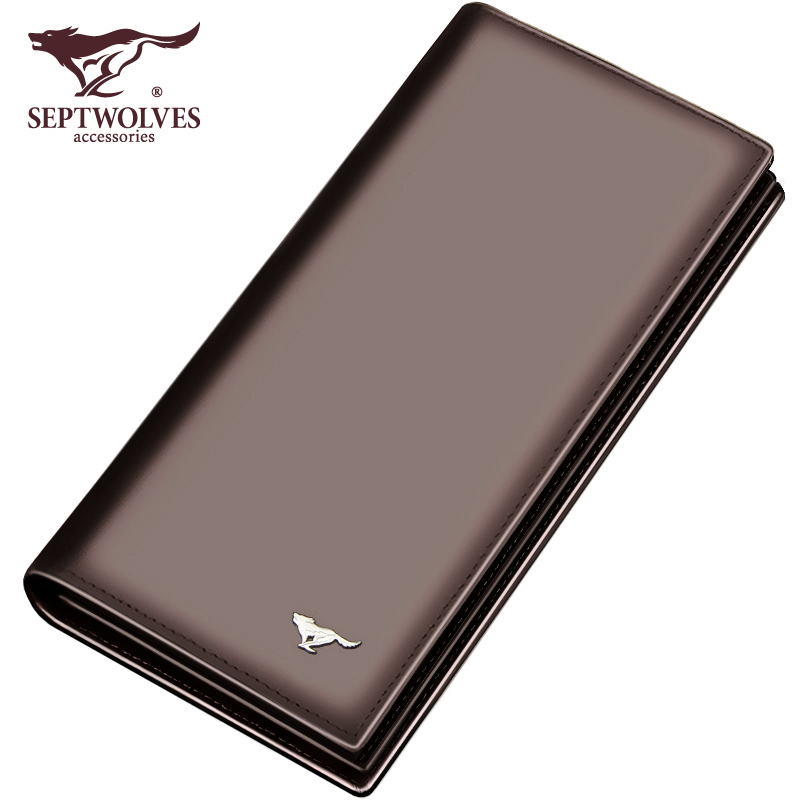 Seven Wolves Long Wallet Brand Men Genuine Leather Long Version Money Clip With Buckle Chain Pure Head Layer Bull Leather Clip Tide