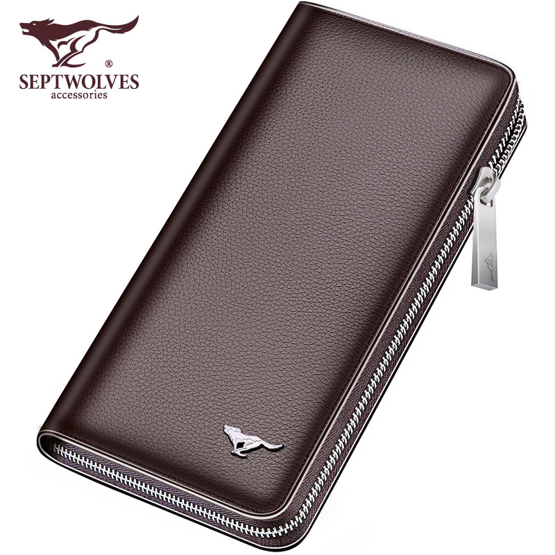 Seven Wolves Men's Handbags Brands Pure Bull Leather Bracelet Wallet Hand Grip Bag Small Number Hand Grab Bag Full Genuine Leather Soft