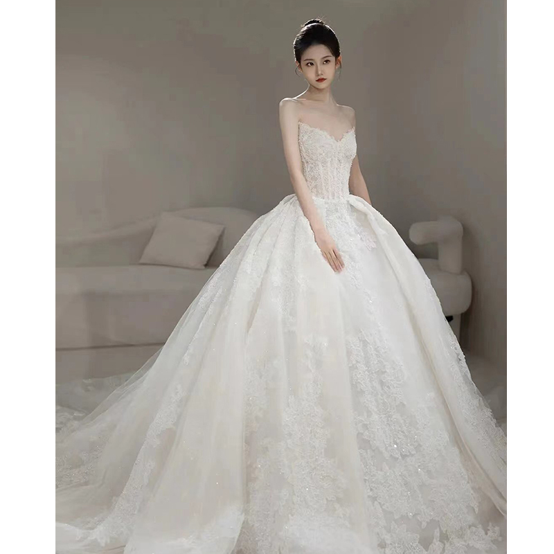 Lace wedding dress, advanced retro tube top for bride, high-end, french style, lace dress Lace wedding dress, advanced retro tube top for bride, high-end, french style, lace dress