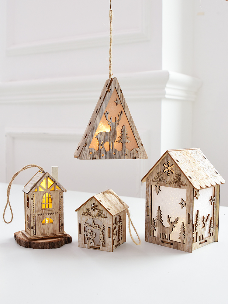 Noki Nordic Wooden Christmas Snow House Desktop decoration decoration with lamp Cabin Christmas decoration pendant