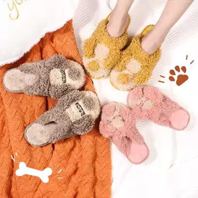 Foot dance cotton slippers female winter cartoon cute plush thick bottom home warmth a family of three children's cotton slippers