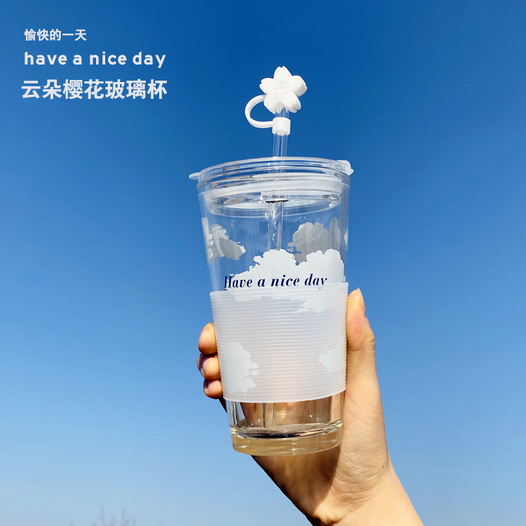 Japanese cloud straw glass water cup Simple Forest Department office drinking cup Small fresh student couple gift