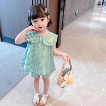 South Korea ins girls short sleeve plaid set children's foreign style baby summer clothes 2021 new children's summer clothes 3