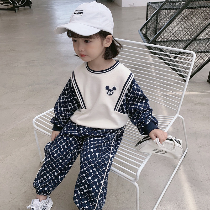 Korean children's sports suits girls' Western style two-piece children's casual tops and trousers children's 2022 early spring new styles