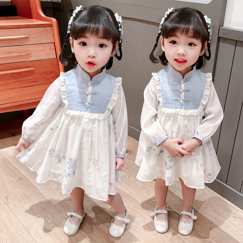 Korean girl baby autumn dress princess skirt girl dress one year old Hanfu children's suit Chinese style Tang suit skirt trend