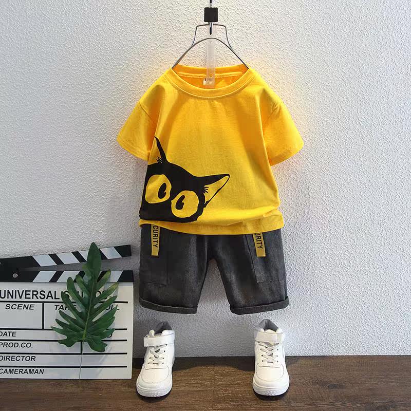 Korea ins boy summer clothing suit 2022 new children suit sports net red summer clothes baby boomer short sleeve 3