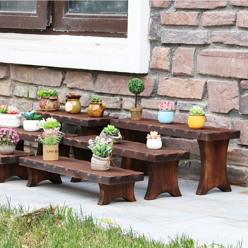 Step foot solid wood balcony flower stand Ground multi-functional single wooden flower stool Indoor living room multi-layer plant stand