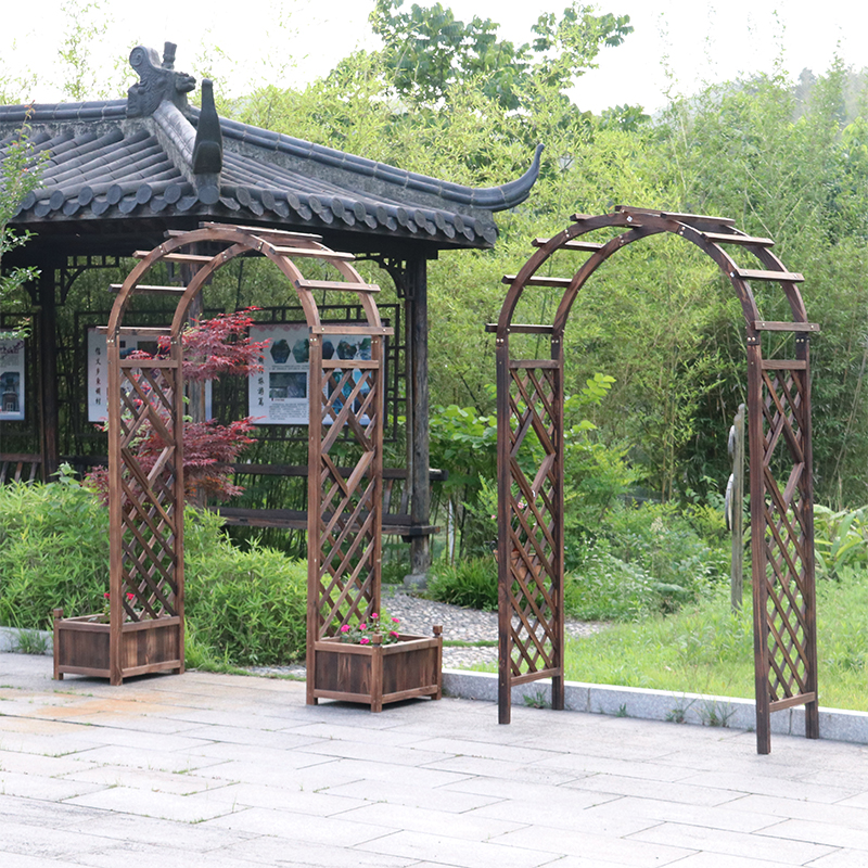 Outdoor Courtyard Carbonized Solid Wood Arch Garden Door Grape Outdoor Courtyard Carbonized Solid Wood