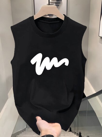 Trendy Letter Tank Top for Men, Summer American Style Pure Cotton Couple's T-Shirt, Loose and Versatile Casual Sleeveless T-Shirt, Trendy Brand
