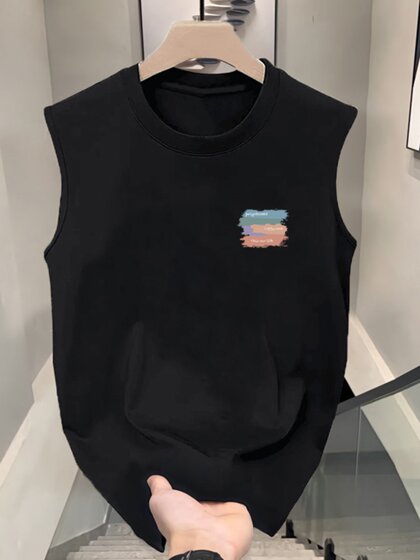 Trendy Letter Tank Top for Men, Summer American Style Pure Cotton Couple's T-Shirt, Loose and Versatile Casual Sleeveless T-Shirt, Trendy Brand