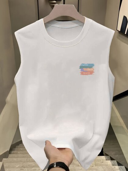Trendy Letter Tank Top for Men, Summer American Style Pure Cotton Couple's T-Shirt, Loose and Versatile Casual Sleeveless T-Shirt, Trendy Brand