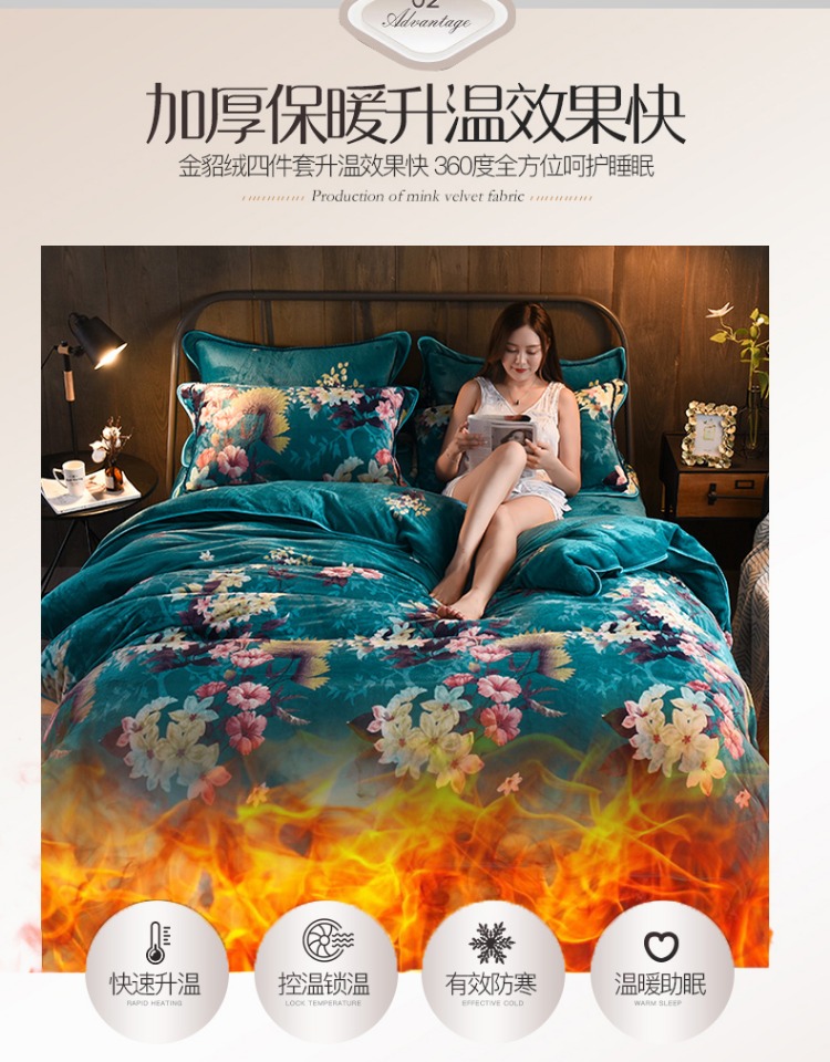 Giường váy một gia đình bốn nhung san hô dày mùa đông chồn vàng cashmere khăn trải giường 1.8m hai mặt Levin luật cashmere flannel chăn - Bộ đồ giường bốn mảnh chăn drap gối nệm