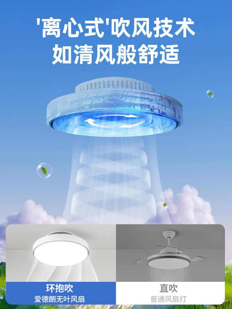 Full-Spectrum Bladeless Fan Light for Bedroom, Invisible 2025 New Model, Silent Ceiling Fan for Master Bedroom, Room Fan, Ceiling Fan Light