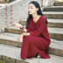 mùa thu bằng vải bông váy của phụ nữ dài áo choàng tấm gió Trung Quốc khóa váy dài lỏng lớn phù hợp với kích thước trà thiền váy 