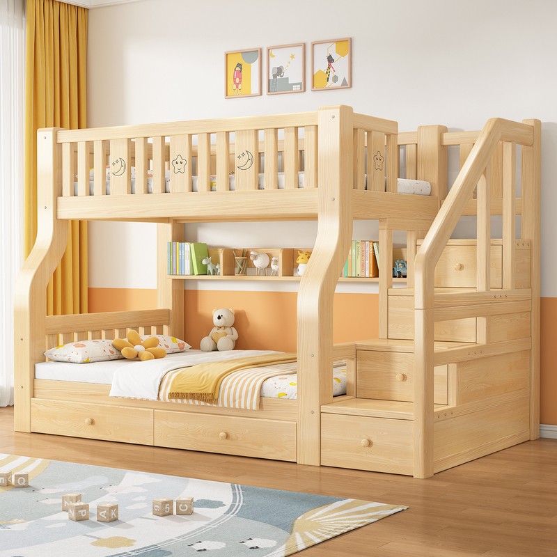 Solid Wood Bunk Bed, Double-Decker Bed, Small Apartment Wooden Bed, Children's Bed, Thickened Adult Bunk Bed Solid Wood Bunk Bed, Double-Decker Bed, Small Apartment Wooden Bed, Children's Bed, Thickened Adult Bunk Bed