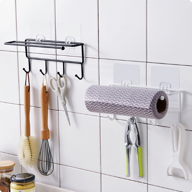 Creative kitchen hooked iron rag rack without punching wall hanging towel hook hook-clad frame