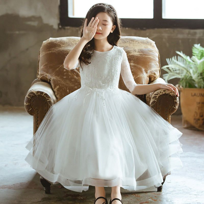Children's princess dress 2021 girls autumn dress foreign atmosphere high-end wedding dress performance host long flower girl dress