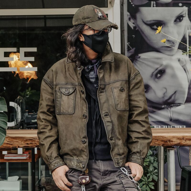 76067 Cowhide Retro Distressed Style Leather Jacket Men's Genuine Leather Commuter Lapel Autumn and Winter Motorcycle Casual Jacket