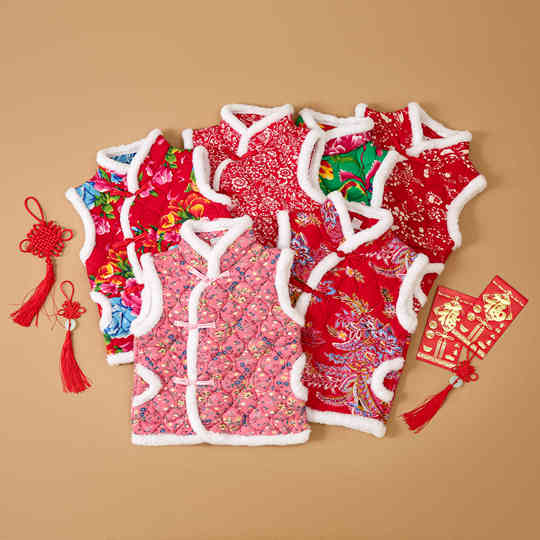 女童东北大花布棉马甲冬季宝宝拜年衣服加厚男女童新年唐装亲子装