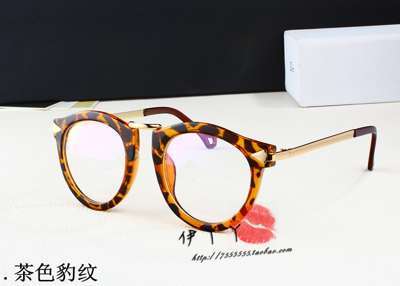 Châu Âu và Hoa Kỳ xu hướng retro nam và nữ mô hình kính tròn lớn màu đen khung kính cận thị tấm kính khung kim loại phẳng gương kính không độ