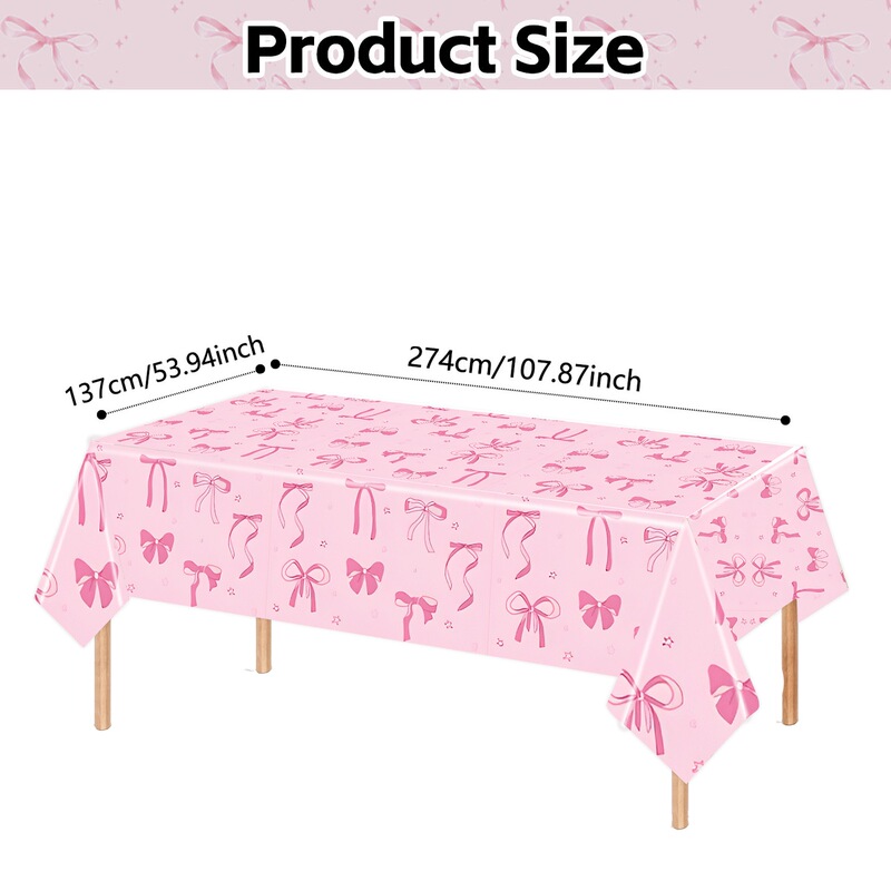 Pink Bow Tablecloth Disposable Plastic Pe Waterproof Tablecloth Girl's Birthday Party Table Decoration Pink Bow Tablecloth Disposable Plastic Pe Waterproof Tablecloth Girl's Birthday Party Table Decoration