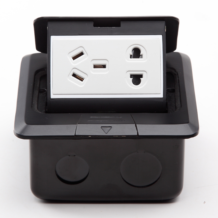 Handonti socket full-pure copper grilled black damping hidden five-hole ground floor socket socket floor socket home office