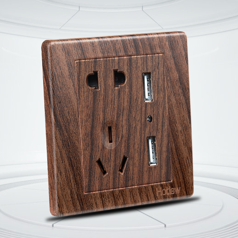Hanton Retro Wood Switch Socket 86 type 5 5 5 - hole socket panel porous USB wall power supply single household