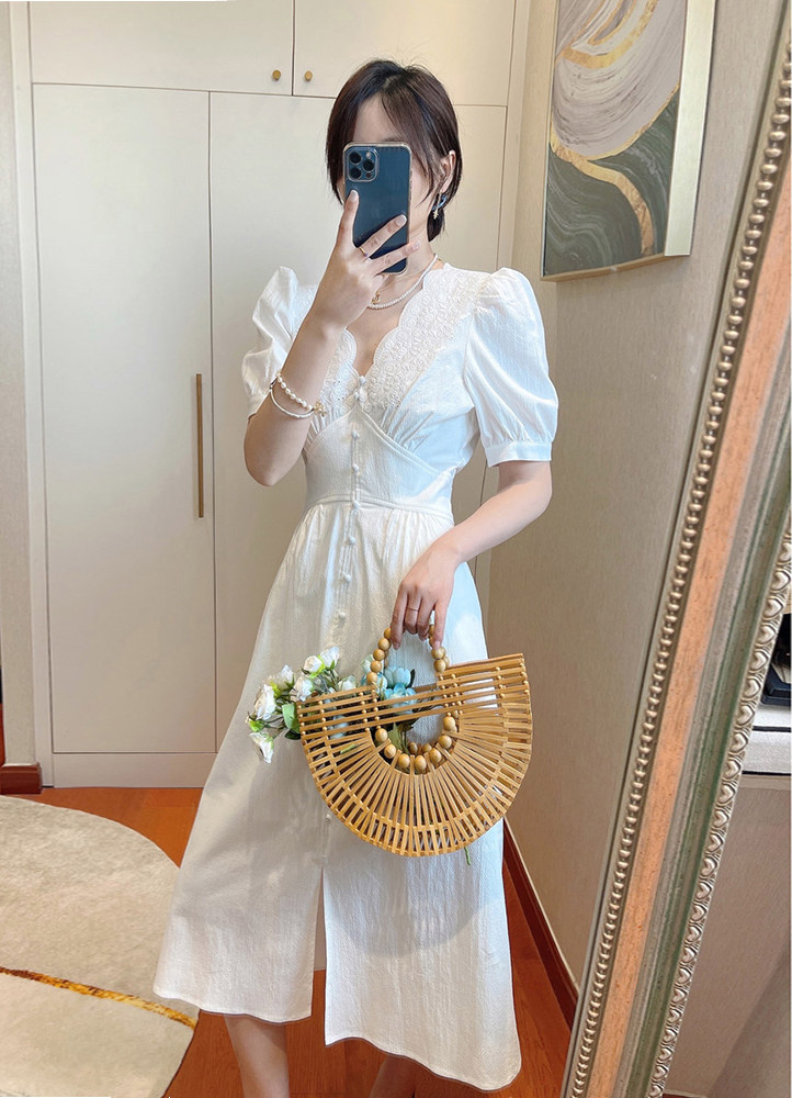 Europe station summer dress new white fairy dress temperament Herbendy windy South Korean wind long skirt this year popular dress