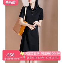 Vitality and age-reducing metal buckle casual sports style T-shirt dress womens summer straight A version short-sleeved polo collar little black dress