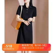 Vitality and age-reducing metal buckle casual sports style T-shirt dress womens summer straight A version short-sleeved polo collar little black dress