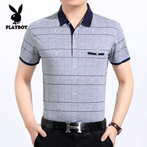 Playboy summer mens t-shirt middle-aged lapel business ice silk short-sleeved Dad mens ice polo shirt