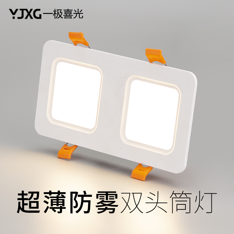 Double head cylinder light LED ceiling light anti-fog flush recessed rectangular living room ceiling flat lamp 18W gangway bucket liner light