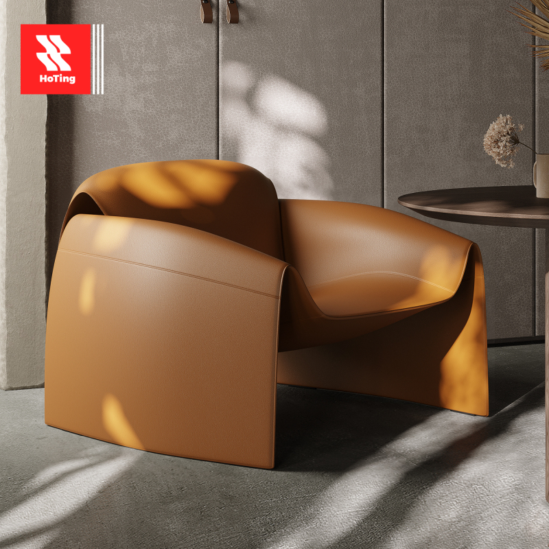 Leclub Crab Chair Genuine Leather Italian Light Luxury Designer Leisure Sofa Chair Living Room Minimalist Balcony Single Chair