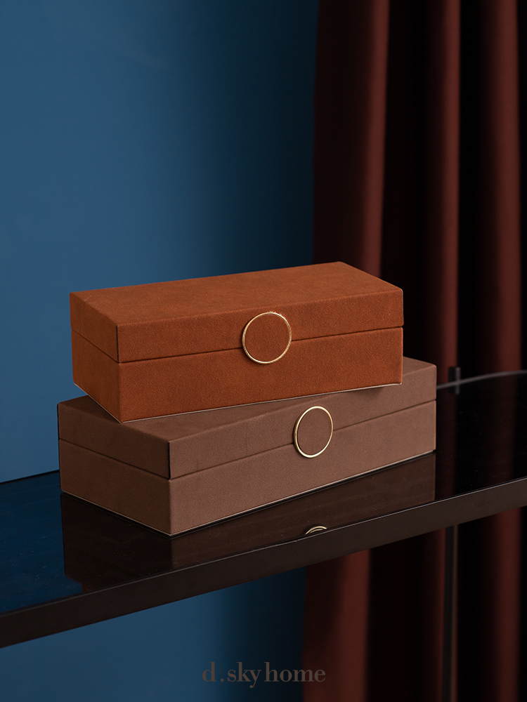 DISKAI Nordic Light Luxury Brown Orange Round Metal Buckle Decorative Box Model Room Creative Jewelry Storage Box
