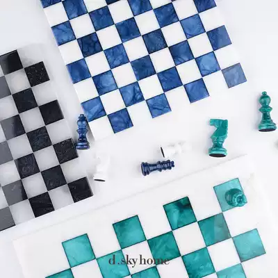 Diskai Italy imported peacock green agate stone chess chess Nordic light luxury checkerboard ornaments