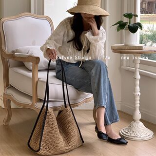 Suitable for Spring and Summer Straw Bags, Vacation, Extra-Large Capacity Shoulder Shopping Bag, Niche Trendy Versatile Color-Blocking Casual Daily Use