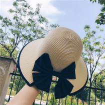 Small straw hat female summer seaside beach hat holiday Korean version wild Japanese small fresh bow sunscreen sun hat