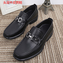 Summer new high-end leather casual leather shoes metal buckle Korean version one pedal European station mens shoes Lok Fu tide brand shoes